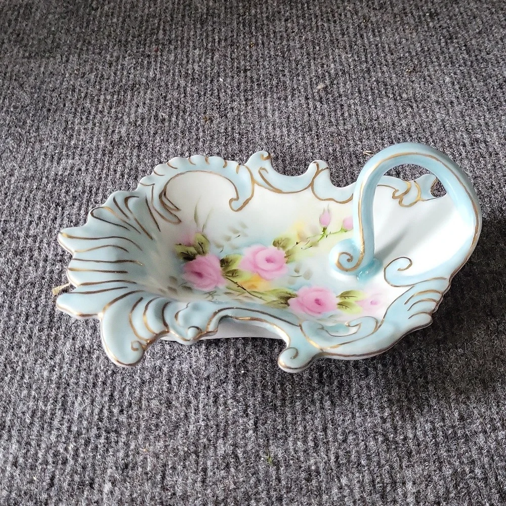 Vintage small porcelain floral jewelry dish